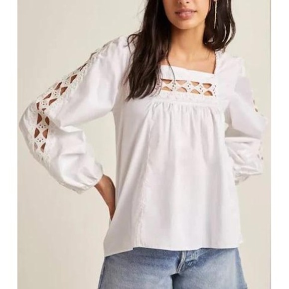 Devotion TWINS Tops - Devotion Twins White Cotton Eyelet Lace Square Neck Blouse Top Size Small